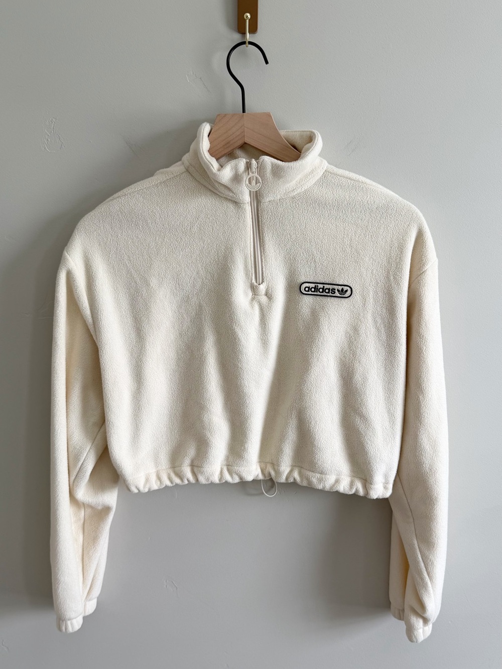 Adidas Retro Luxury 1/4 Zip Cropped Sweater in Cream - Picture 4 of 9